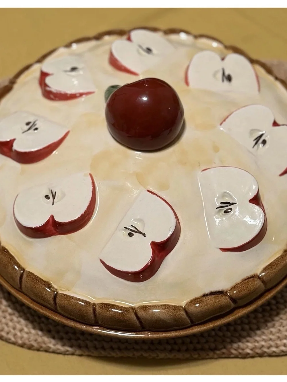 Ceramic Apple Pie Serving Dish with Red Apple Accents